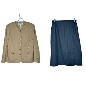 Patchington VTG Skirt‎ Suit Set Gold Button Blazer Career Wear Size 14 USA MADE